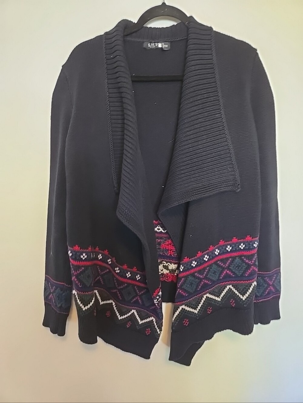 Ralph Lauren Heavyweight Cardigan Sweater Black Fair Isle XL